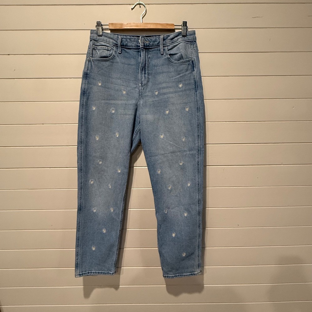 Hollister Ultra High-Rise Mom Jeans 11R W30 L27 Light Wash Daisy Embroidered